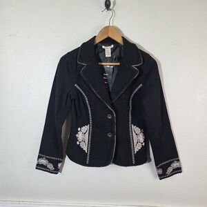 Cali X Embroidered Denim Jacket Womens Small Cropped Western Boho Frayed NWT